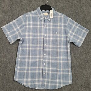 Weatherproof Vintage Performance Short Sleeve Shirt Medium Blue Plaid‎ New